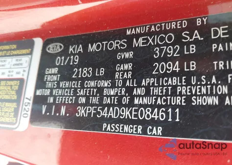 2019 Kia Forte Ex from USA, damaged, VIN 3KPF54AD9KE084611